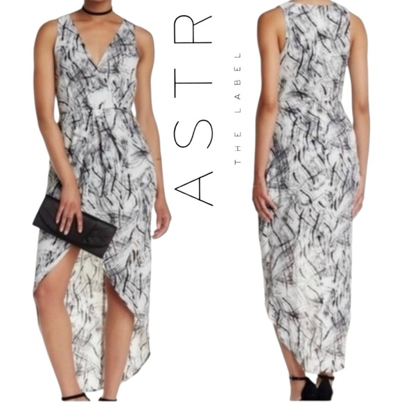 ASTR Faux Wrap Surplice Marble High Low Dress - Picture 1 of 9